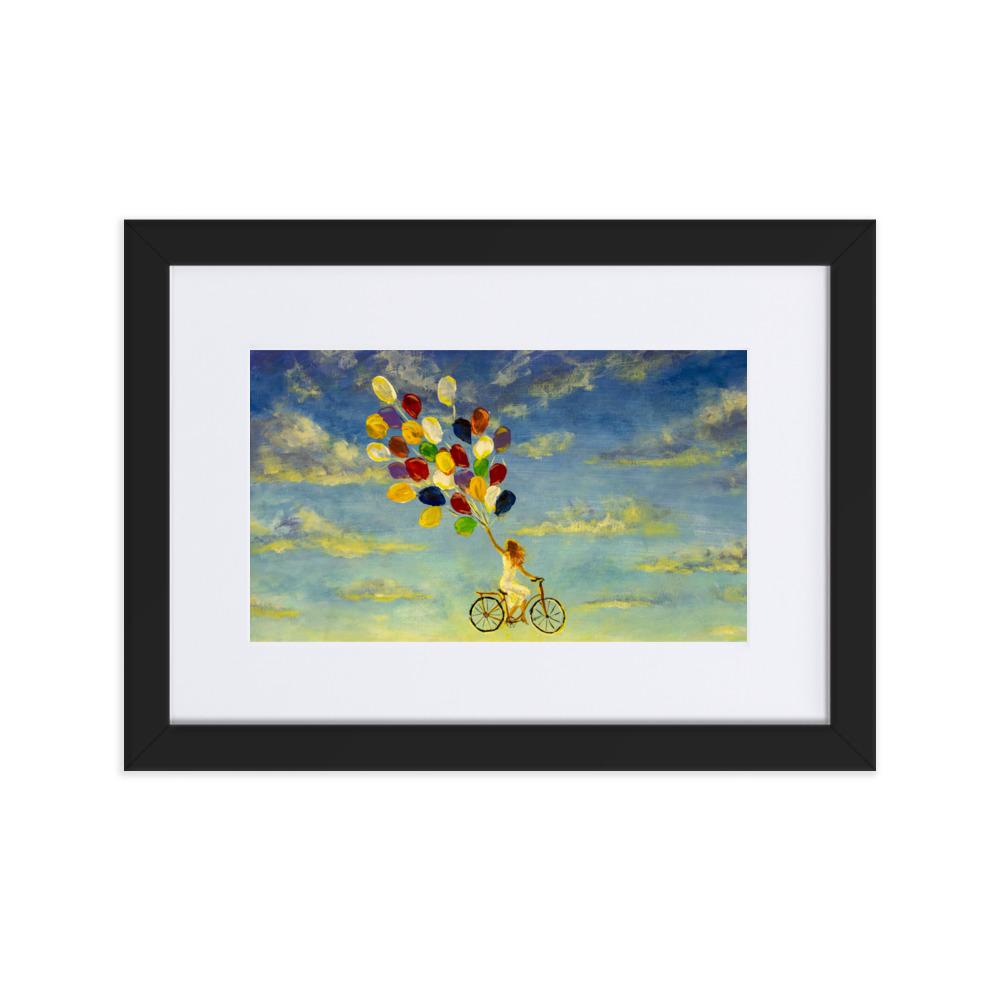 Luftballons am Himmel - Poster im Rahmen mit Passepartout schwarz / 21×30 cm artlia
