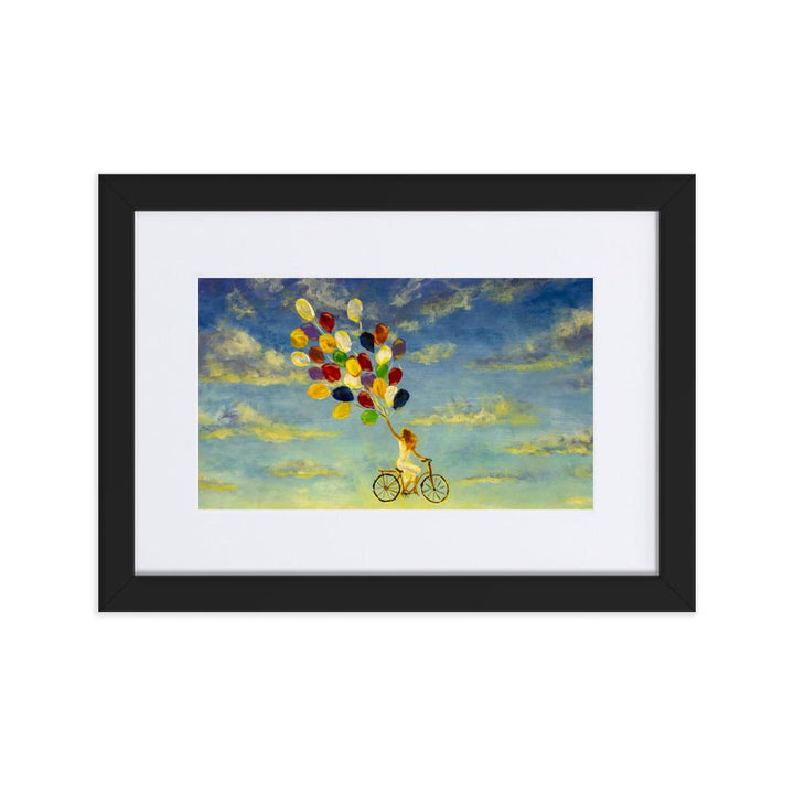 Luftballons am Himmel - Poster im Rahmen mit Passepartout schwarz / 21×30 cm artlia