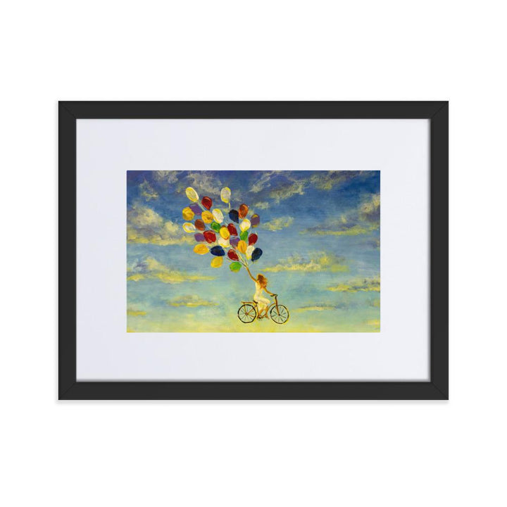 Luftballons am Himmel - Poster im Rahmen mit Passepartout schwarz / 30×40 cm artlia