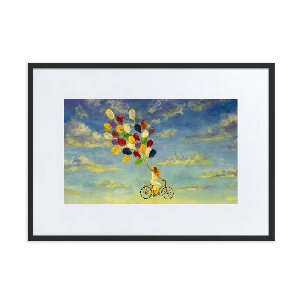 Luftballons am Himmel - Poster im Rahmen mit Passepartout schwarz / 50×70 cm artlia