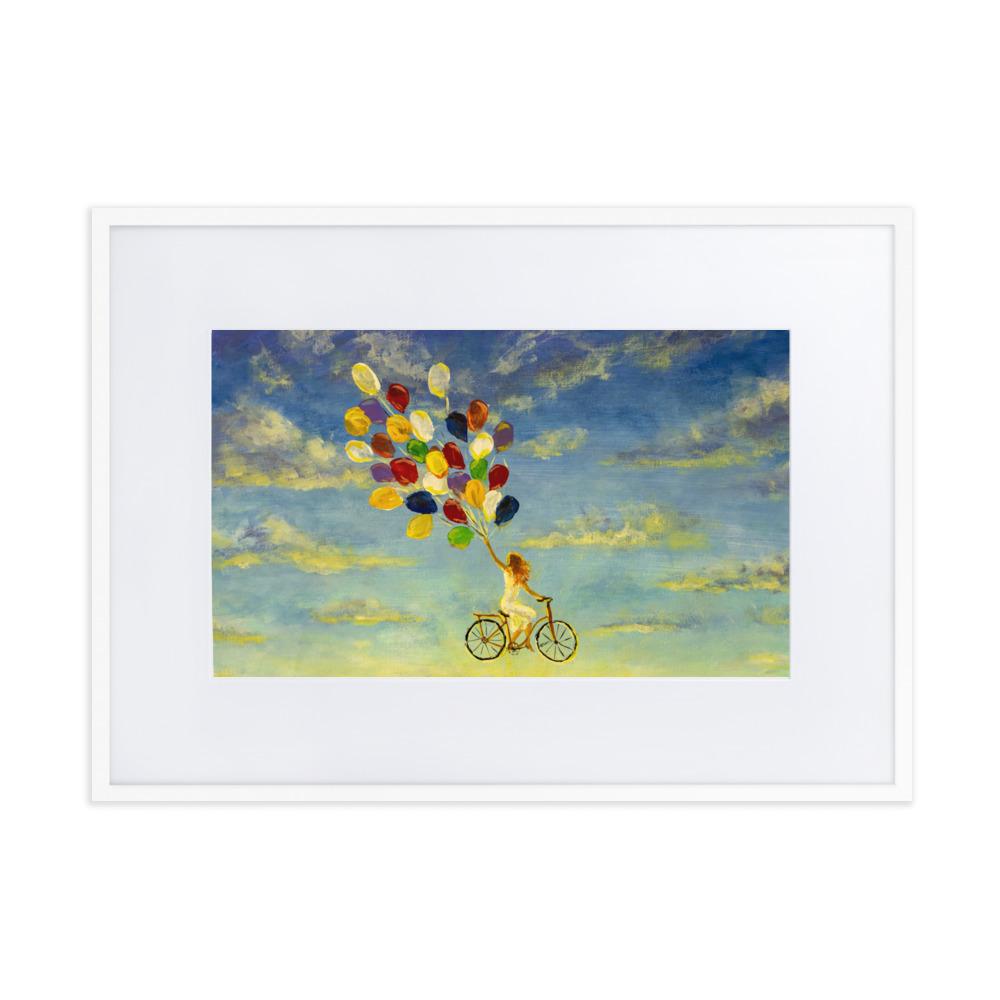 Luftballons am Himmel - Poster im Rahmen mit Passepartout weiß / 50×70 cm artlia