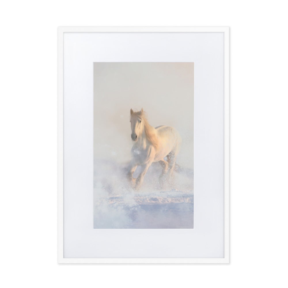 Pferd im Schnee - Poster im Rahmen mit Passepartout Weiß / 50×70 cm artlia