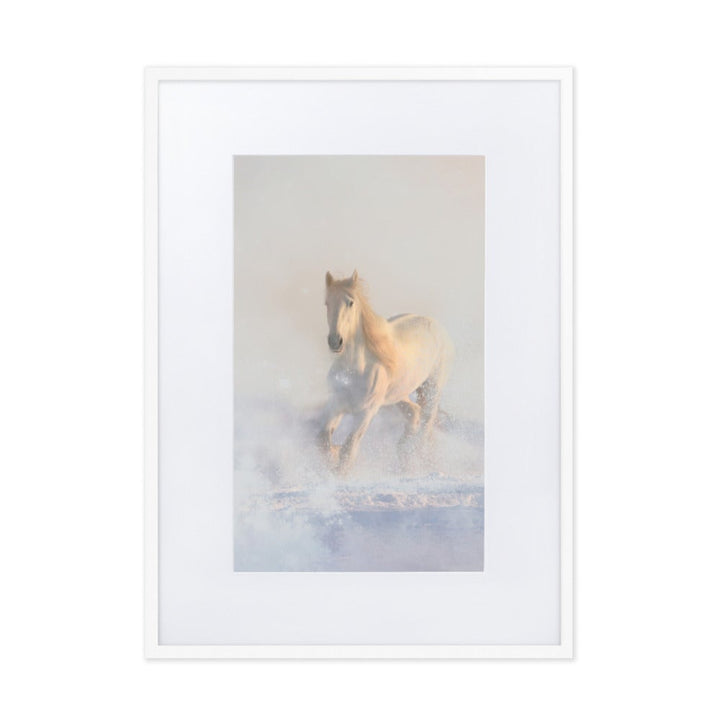 Pferd im Schnee - Poster im Rahmen mit Passepartout Weiß / 50×70 cm artlia