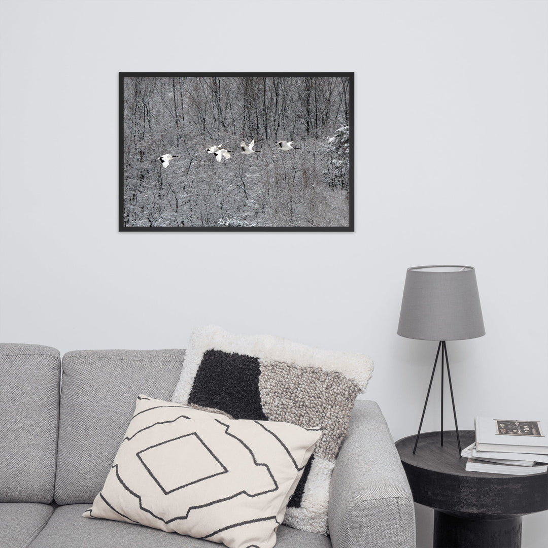 Poster - fliegende Kranichfamilie artlia