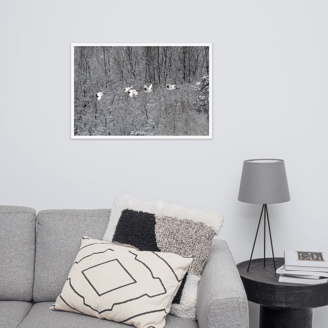 Poster - fliegende Kranichfamilie artlia