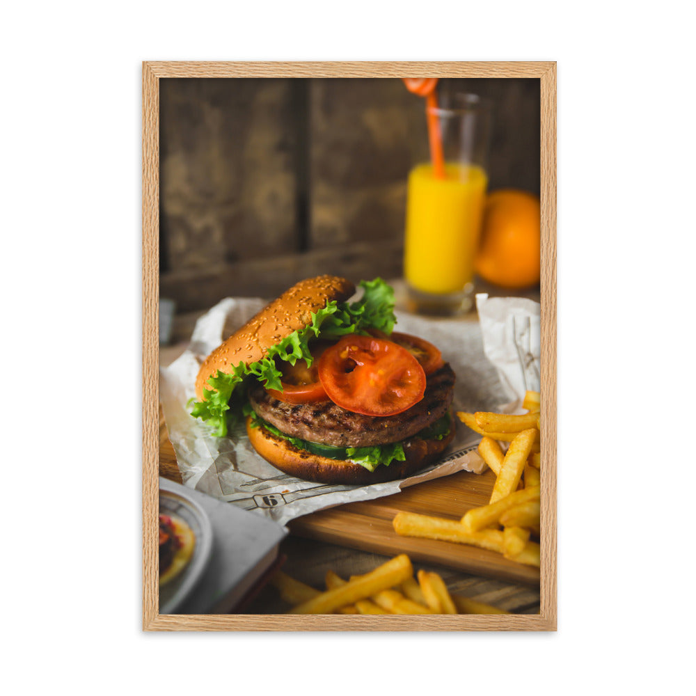 Poster mit Rahmen - Burger und Pommes Oak / 50×70 cm artlia
