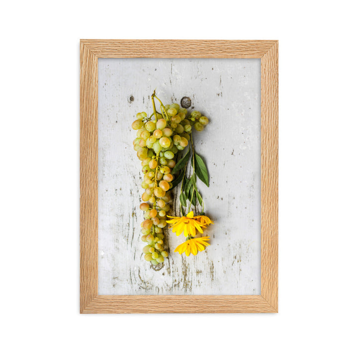 Poster mit Rahmen - Weintrauben und Blumen Oak / 21×30 cm artlia