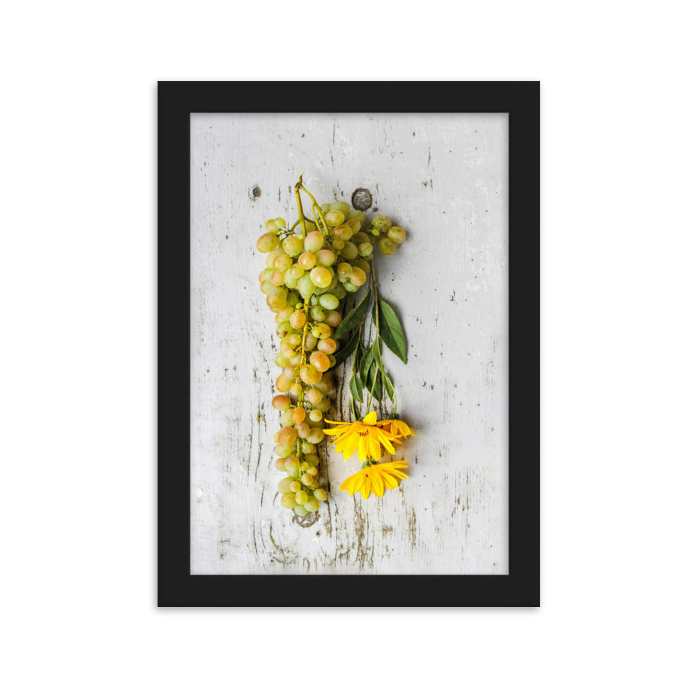 Poster mit Rahmen - Weintrauben und Blumen Schwarz / 21×30 cm artlia