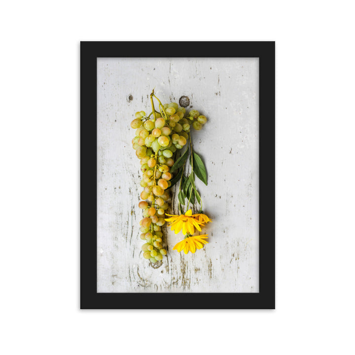 Poster mit Rahmen - Weintrauben und Blumen Schwarz / 21×30 cm artlia