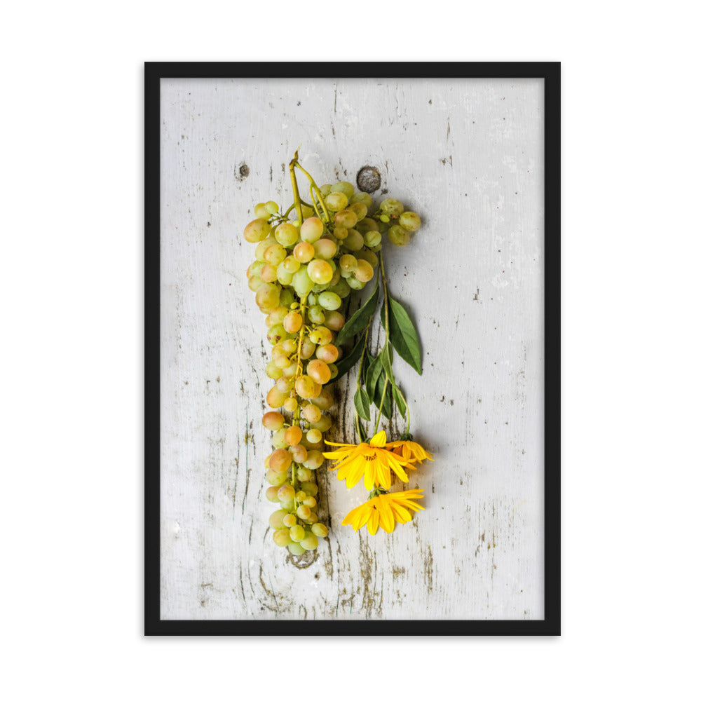 Poster mit Rahmen - Weintrauben und Blumen Schwarz / 50×70 cm artlia