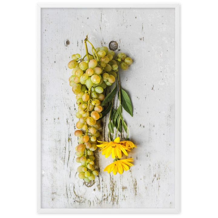 Poster mit Rahmen - Weintrauben und Blumen Weiß / 61×91 cm artlia