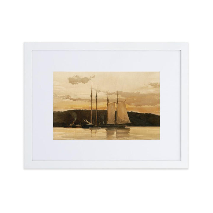 Schiffe im Sonnenuntergang - Poster im Rahmen mit Passepartout weiß / 30×40 cm artlia
