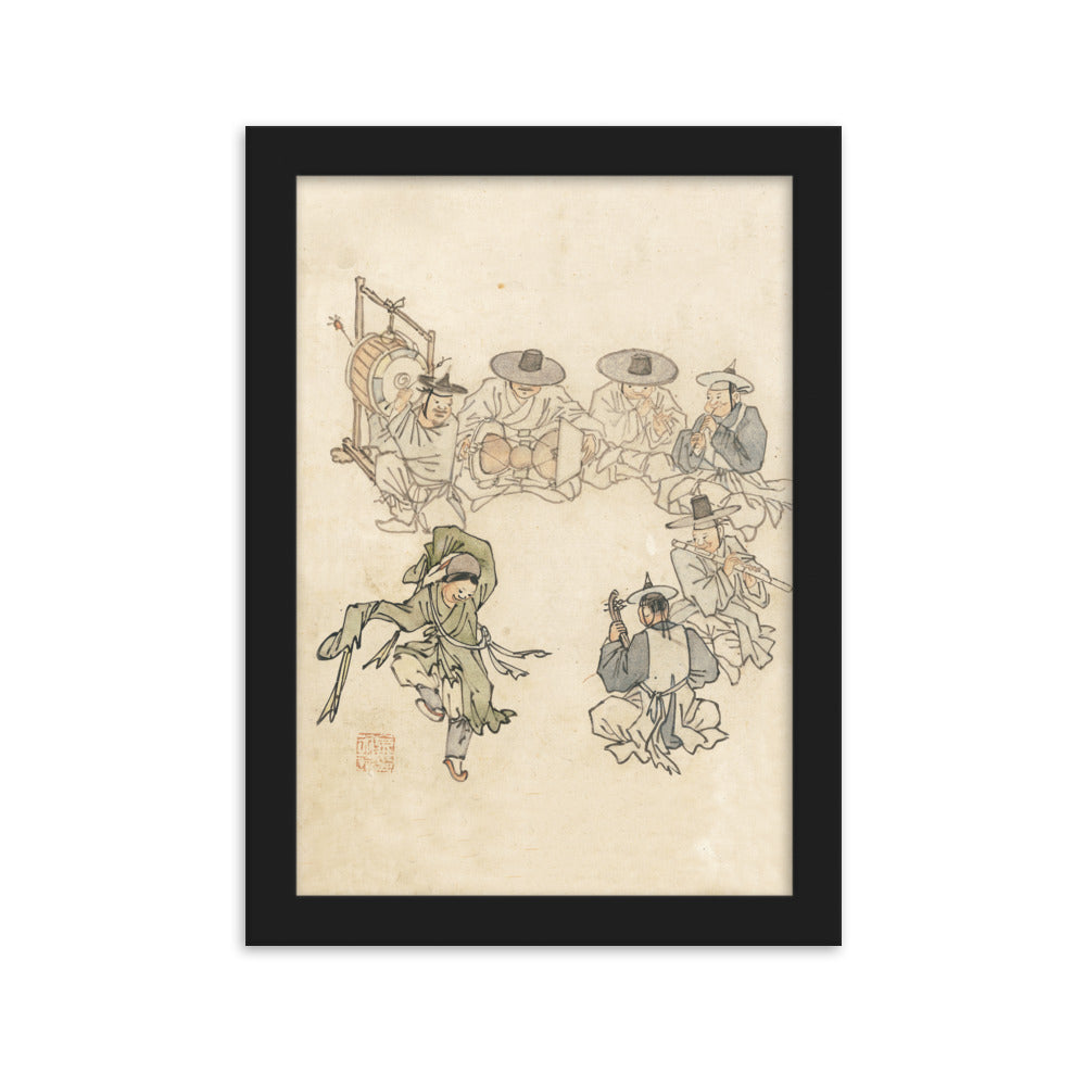 tanzendes Kind, Mudong, Kim Hong-do - Poster im Rahmen Schwarz / 21×30 cm artlia