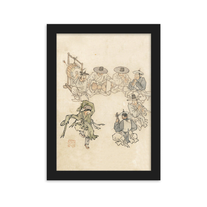 tanzendes Kind, Mudong, Kim Hong-do - Poster im Rahmen Schwarz / 21×30 cm artlia