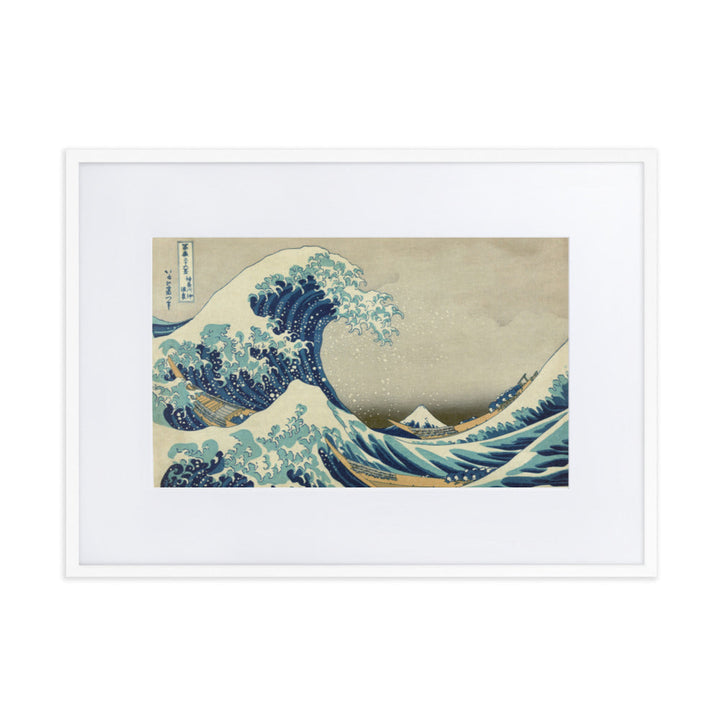 The Great Wave Hokusai - Poster im Rahmen mit Passepartout horizontal / Weiß / 50×70 cm artlia