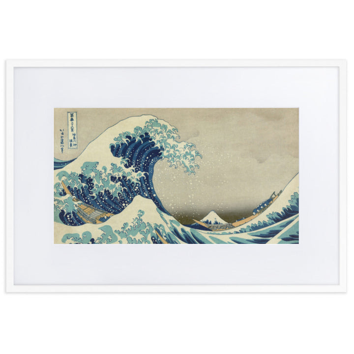 The Great Wave Hokusai - Poster im Rahmen mit Passepartout horizontal / Weiß / 61×91 cm artlia
