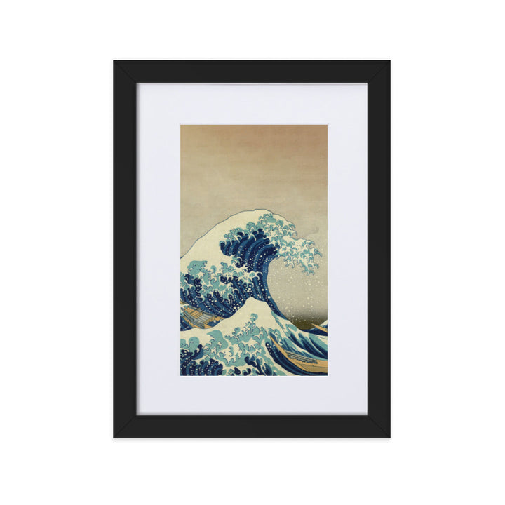 The Great Wave Hokusai - Poster im Rahmen mit Passepartout vertical / Schwarz / 21×30 cm artlia