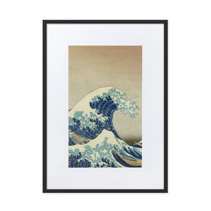 The Great Wave Hokusai - Poster im Rahmen mit Passepartout vertical / Schwarz / 50×70 cm artlia