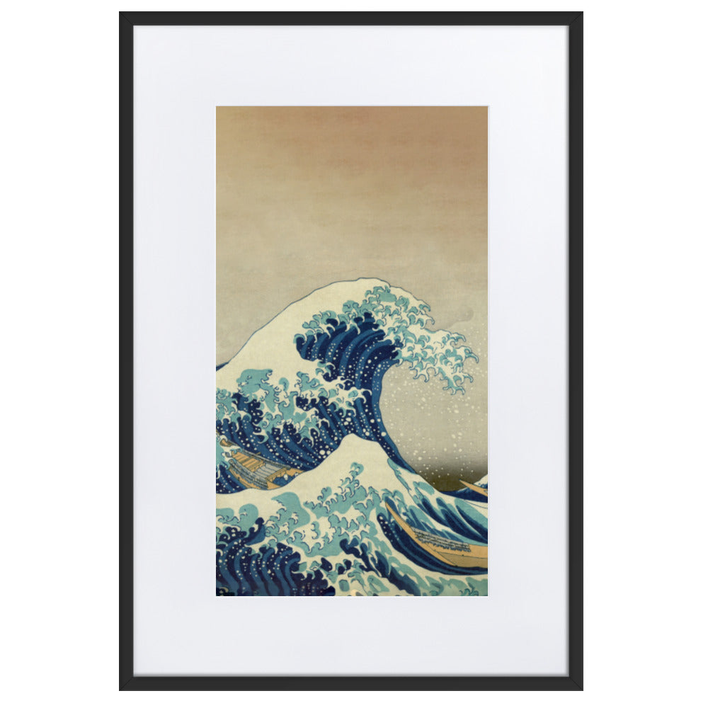 The Great Wave Hokusai - Poster im Rahmen mit Passepartout vertical / Schwarz / 61×91 cm artlia