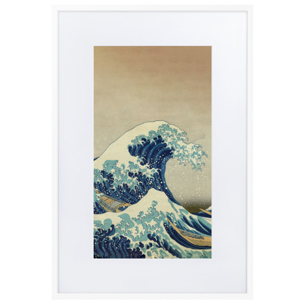 The Great Wave Hokusai - Poster im Rahmen mit Passepartout vertical / Weiß / 61×91 cm artlia