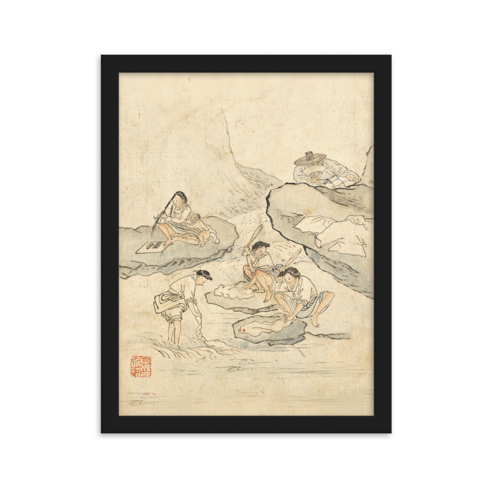 Wäscherei, Kim Hong-do - Poster im Rahmen Schwarz / 30×40 cm artlia