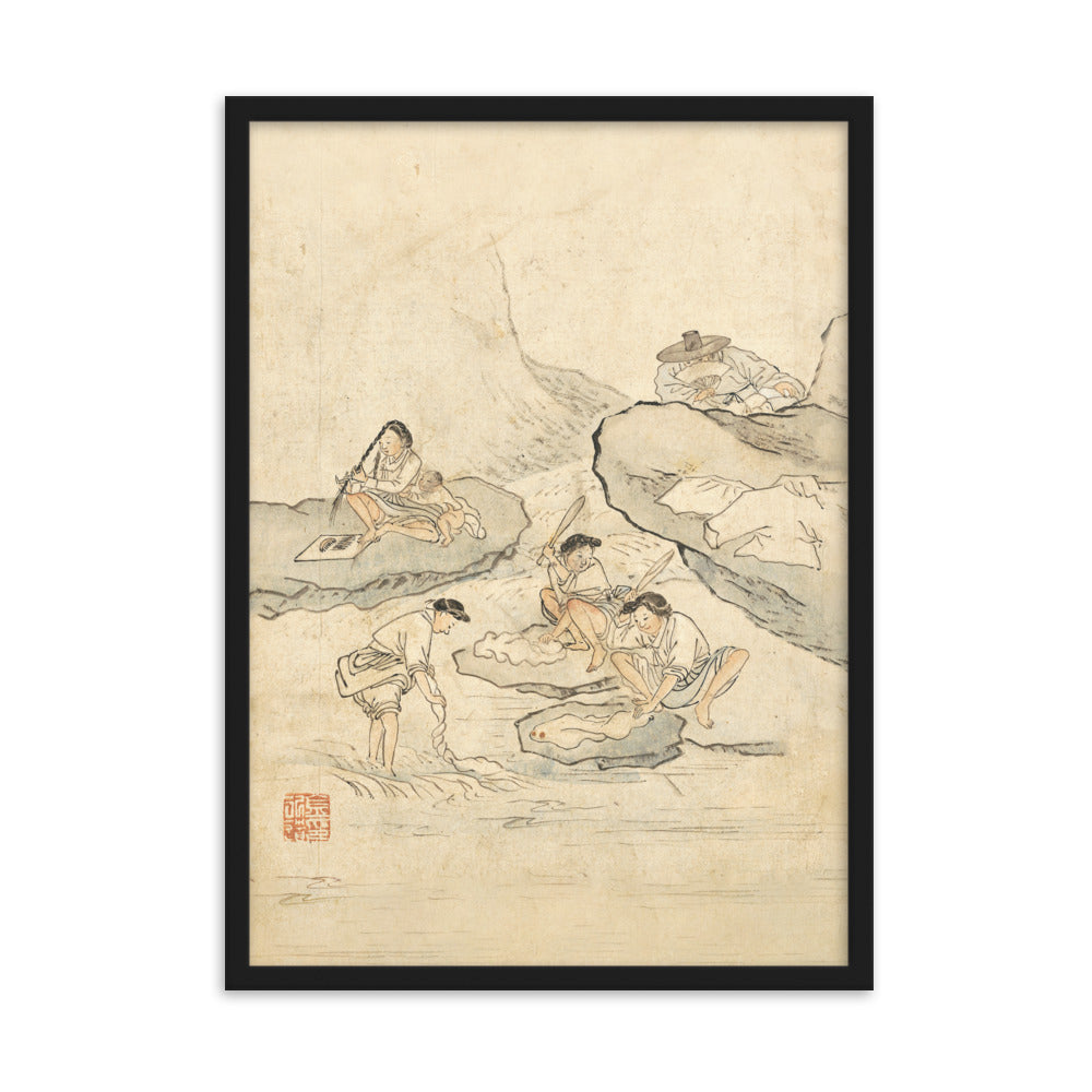 Wäscherei, Kim Hong-do - Poster im Rahmen Schwarz / 50×70 cm artlia