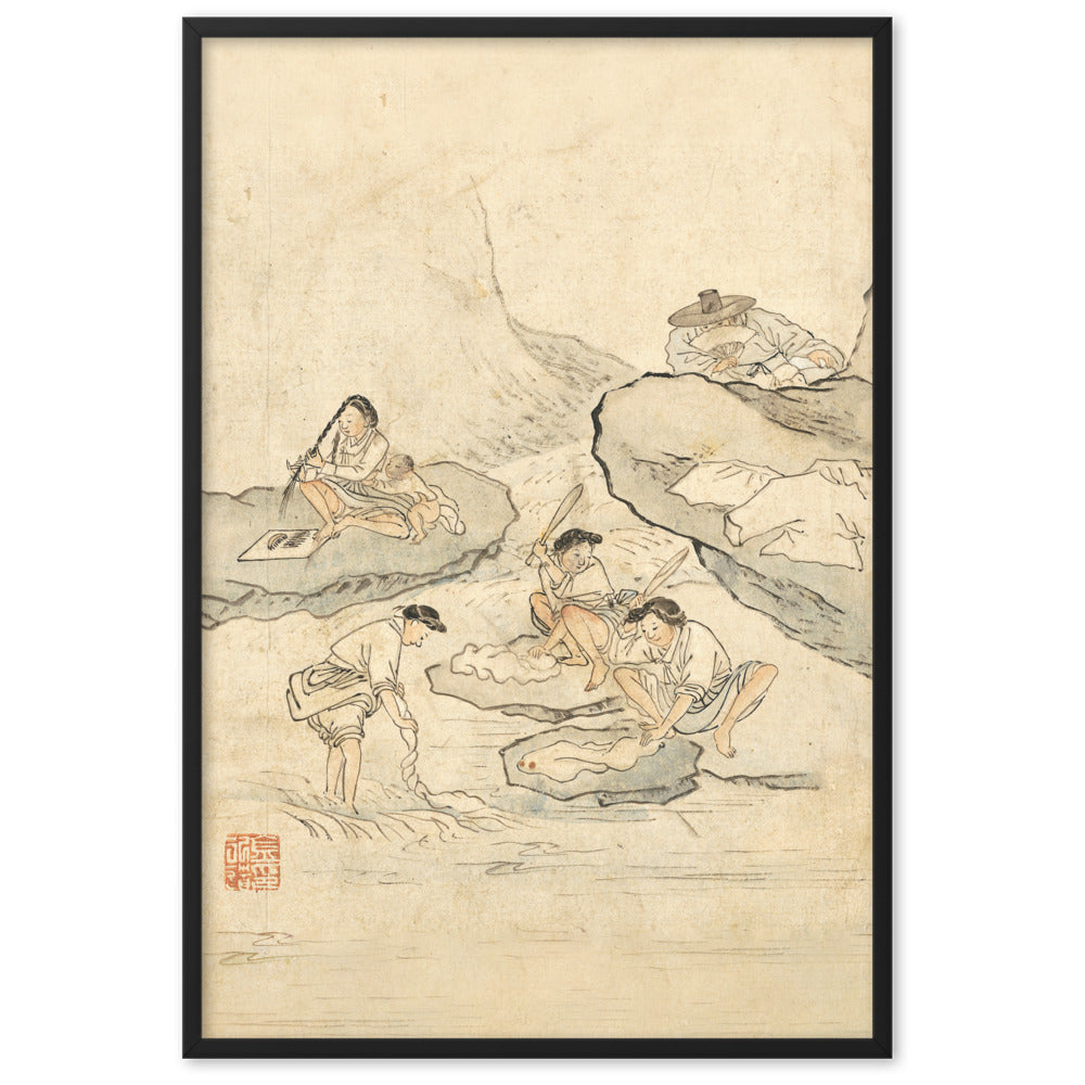 Wäscherei, Kim Hong-do - Poster im Rahmen Schwarz / 61×91 cm artlia