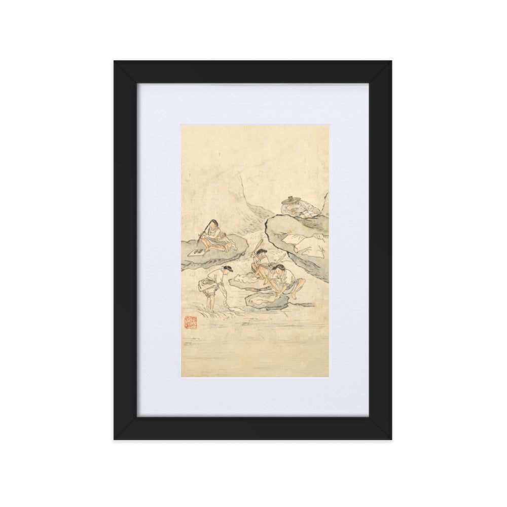 Wäscherei, Kim Hong-do - Poster im Rahmen mit Passepartout Schwarz / 21×30 cm artlia