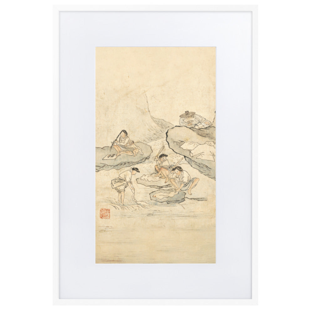 Wäscherei, Kim Hong-do - Poster im Rahmen mit Passepartout Weiß / 61×91 cm artlia