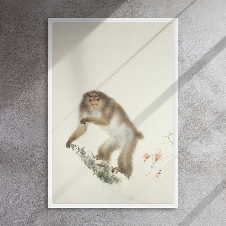 Kansetsu_Hashimoto-Old_Monkey_with_Cherry_in_Autumn_framed-canvas-_in_-white-24x36-front-6936e29676f4c-min