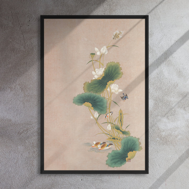 Leinwand - Seungmin Yoon, Lotusblüten mit Vögeln