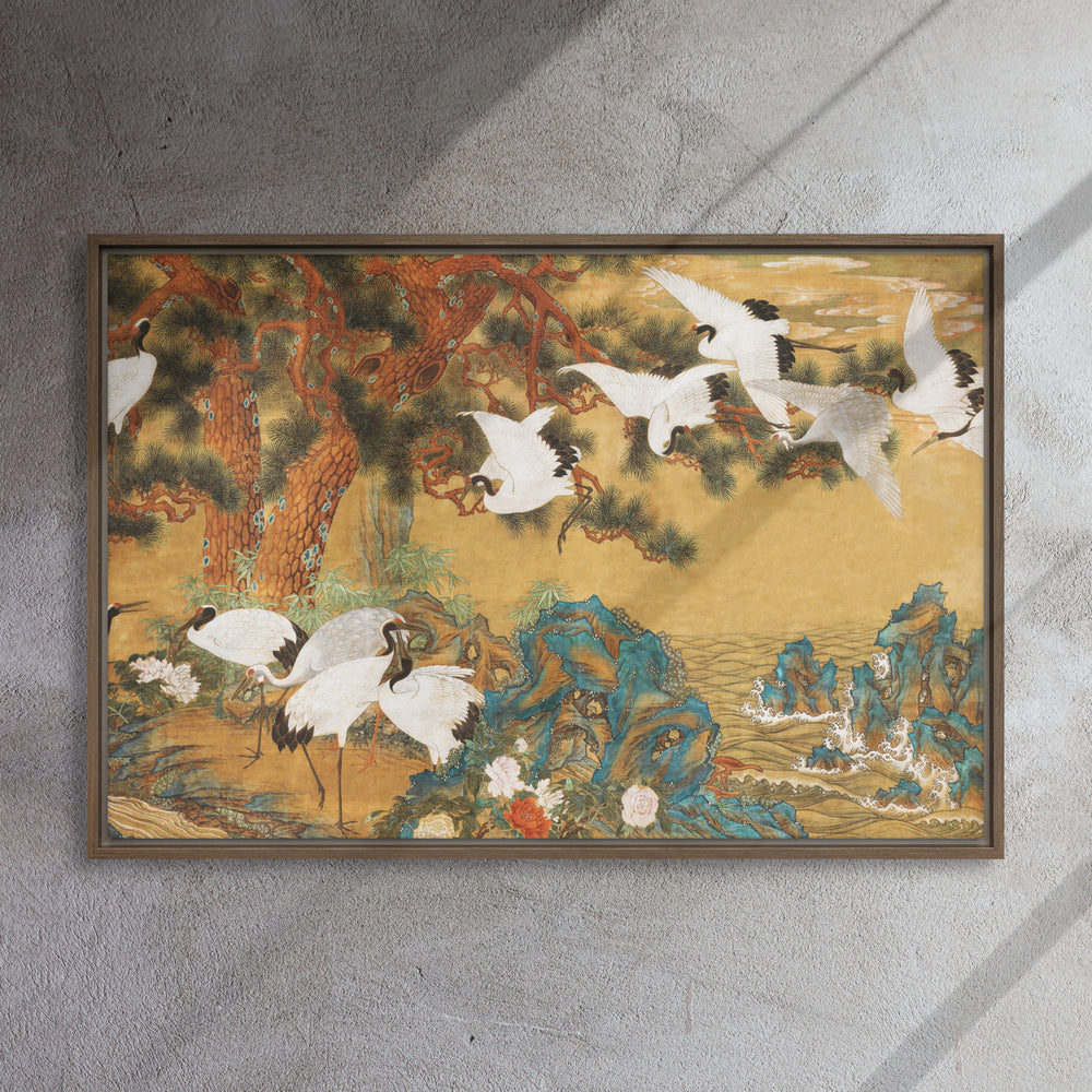 framed-canvas-_in_-brown-24x36-front-weisse-kraniche-aus-dem-changdeokgung-palast_dfee6808-c3af-4d6c-bab4-9f2189517f90