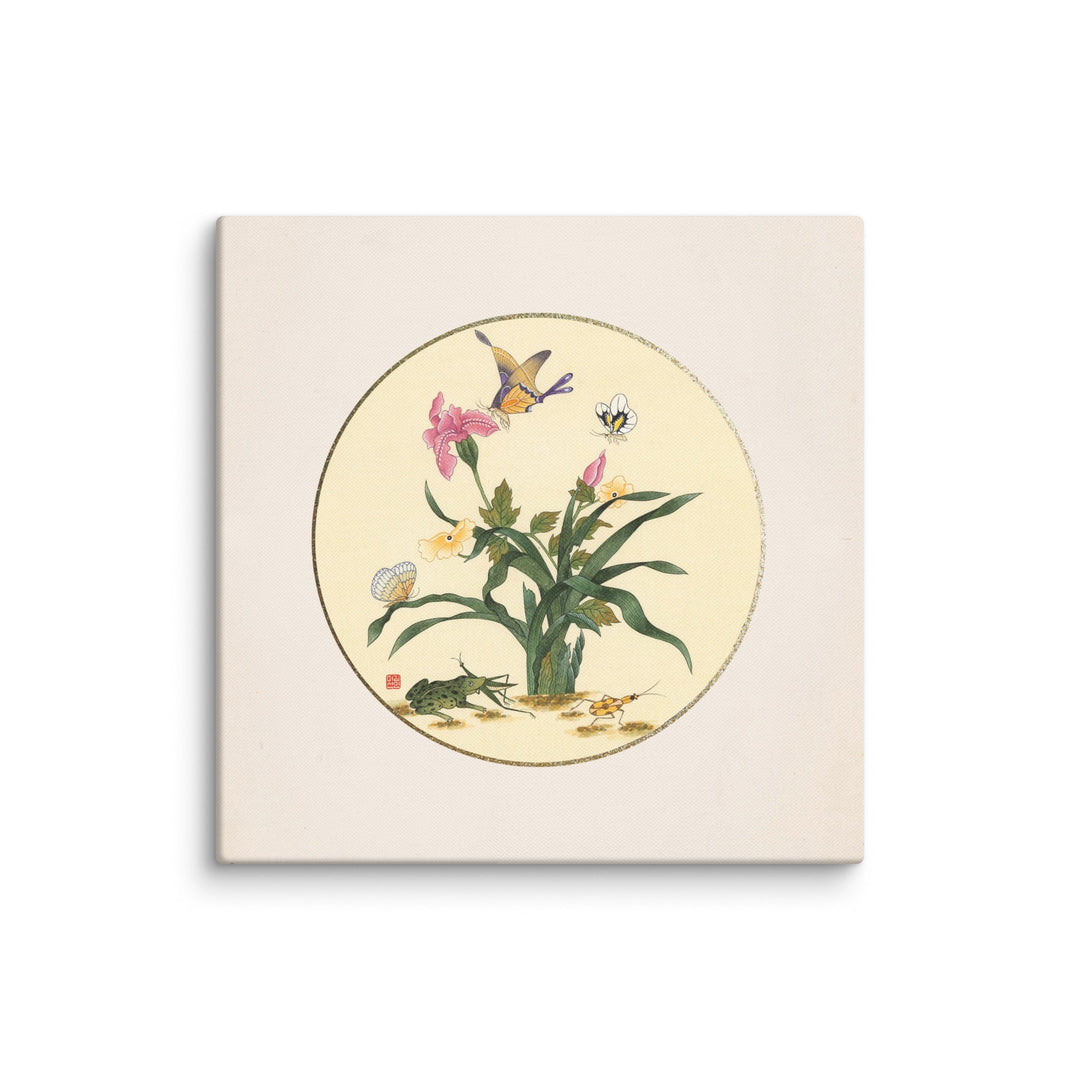 Leinwand - Blumen, Schmetteringe und Frosch Misun Kim ohne Rahmen / 91x91 cm (36"x36") artlia
