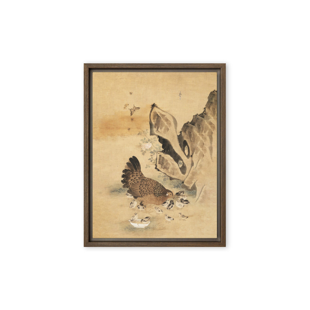 Leinwand - Henne und Küken, Byeon Sang-byeok Braun / 31x41 cm (12″×16″) artlia