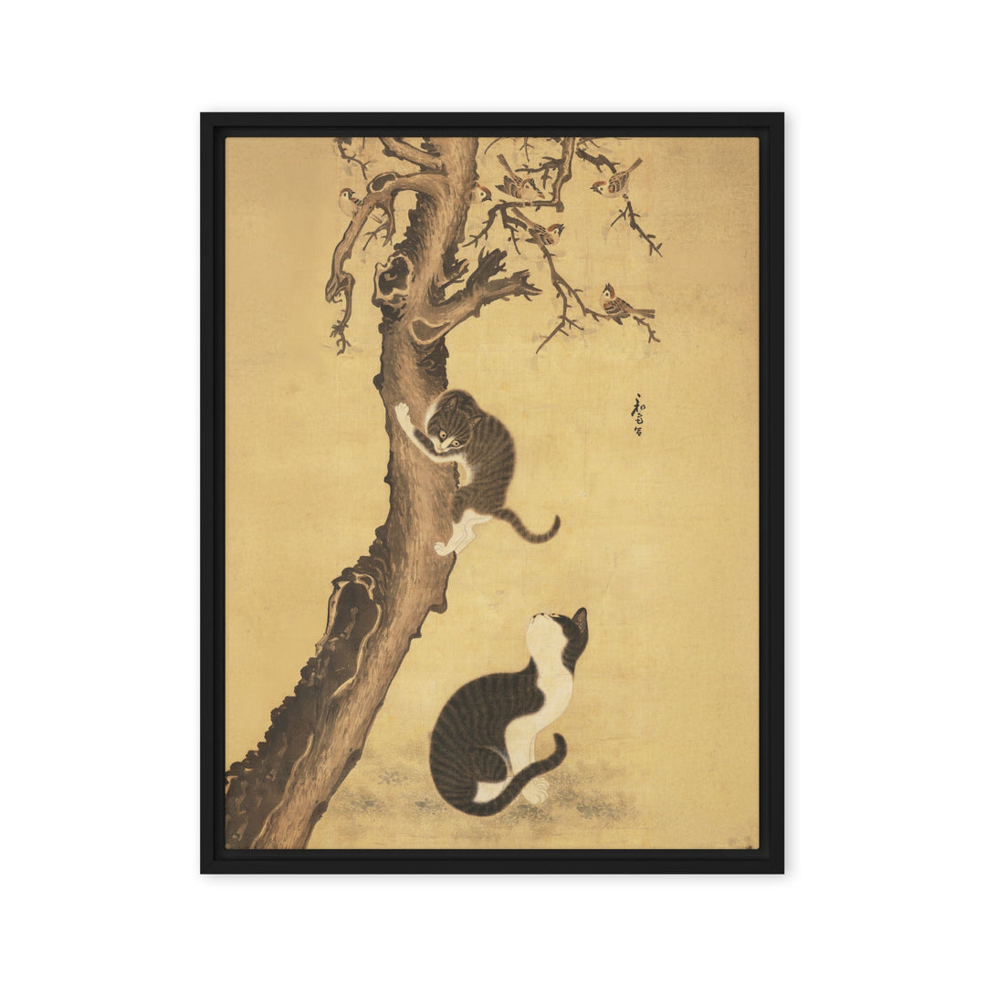 Leinwand - Katzen und Spatzen, Byeon Sang-byeok Byeon Sang-byeok Schwarz / 46x61 cm (18″×24″) artlia