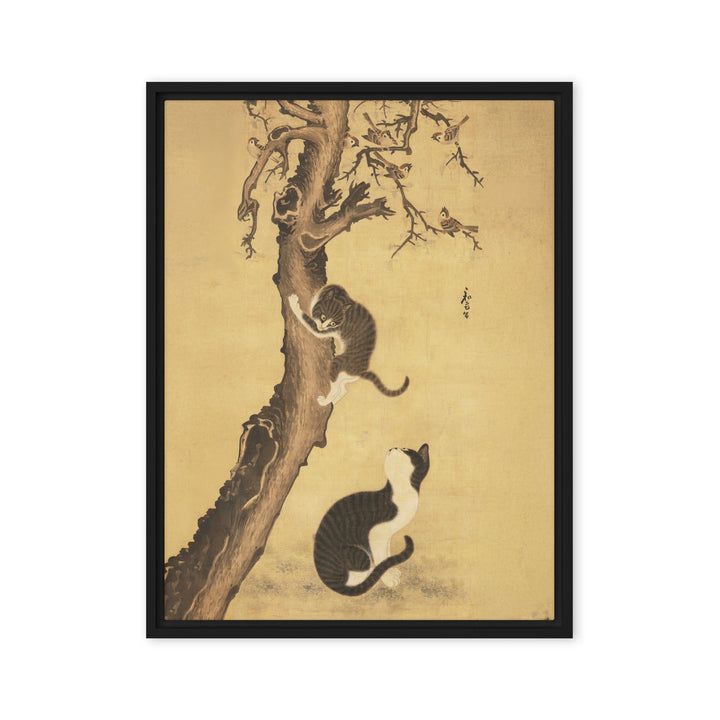 Leinwand - Katzen und Spatzen, Byeon Sang-byeok Byeon Sang-byeok Schwarz / 46x61 cm (18″×24″) artlia