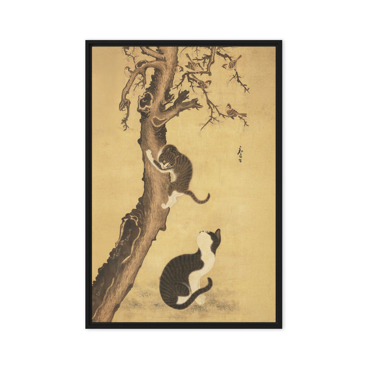 Leinwand - Katzen und Spatzen, Byeon Sang-byeok Byeon Sang-byeok Schwarz / 61x91 cm (24″×36″) artlia