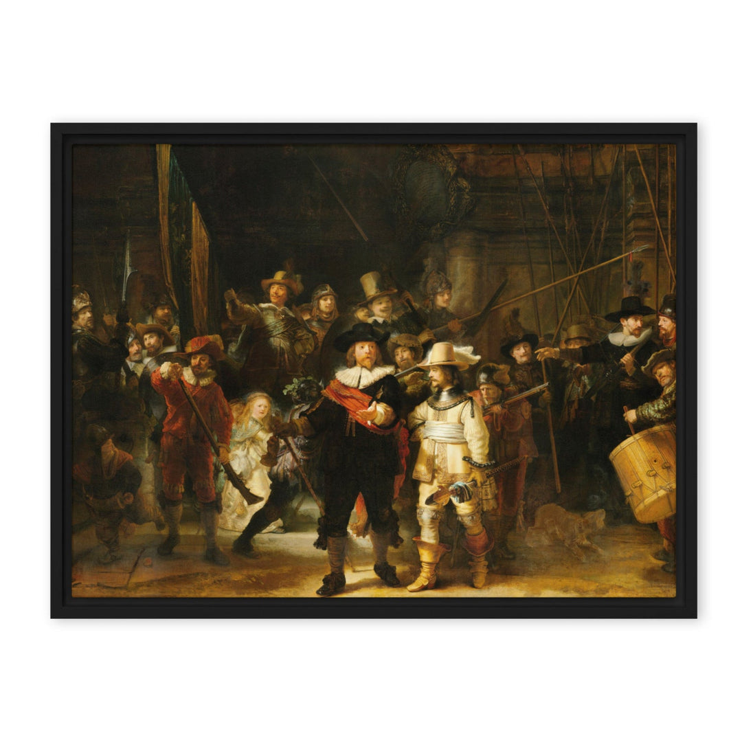 Leinwand - Rembrandt van Rijn, Die Nachtwache Rembrandt van Rijn Schwarz / 46x61 cm (18″×24″) artlia