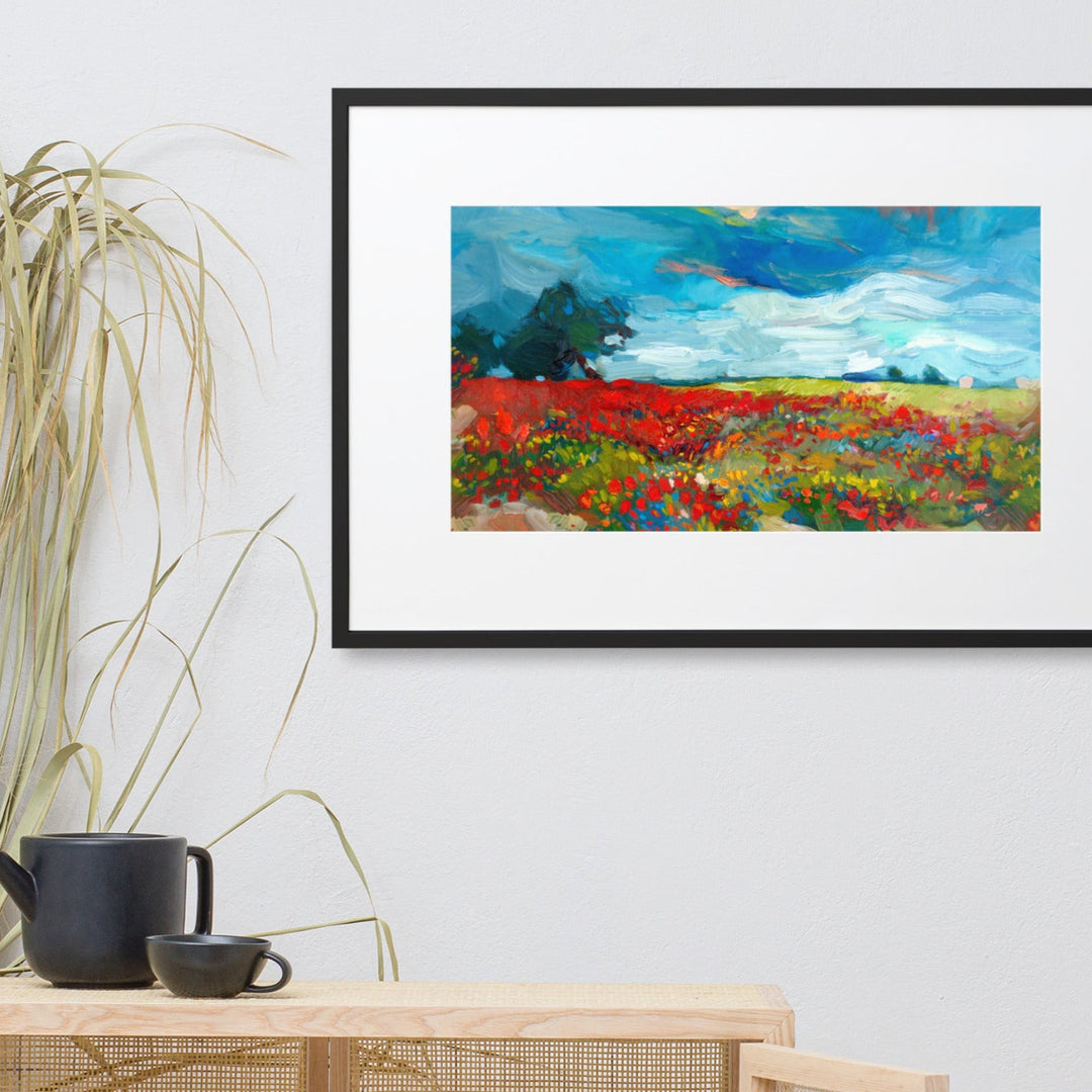 Póster con paspartú - Campos de flores