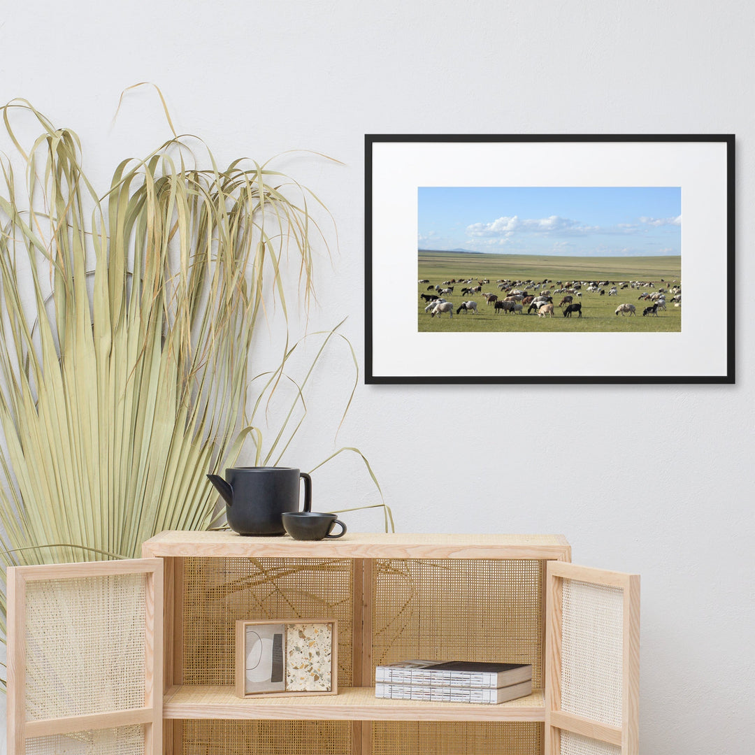 Poster mit Passepartout - Herd of sheep graze in Mongolian steppe Young Han Song artlia