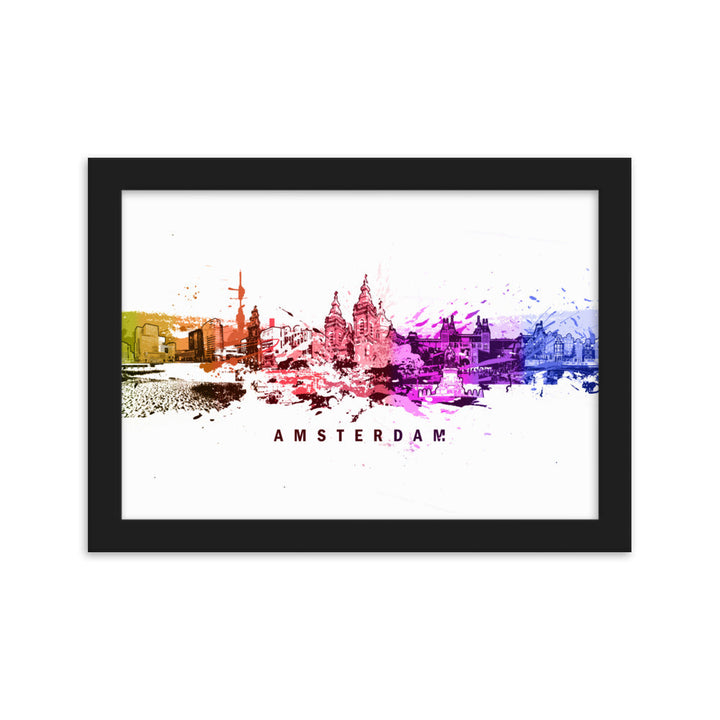 Poster mit Rahmen - Skyline Amsterdam Marko Kurth Schwarz / 21×30 cm artlia