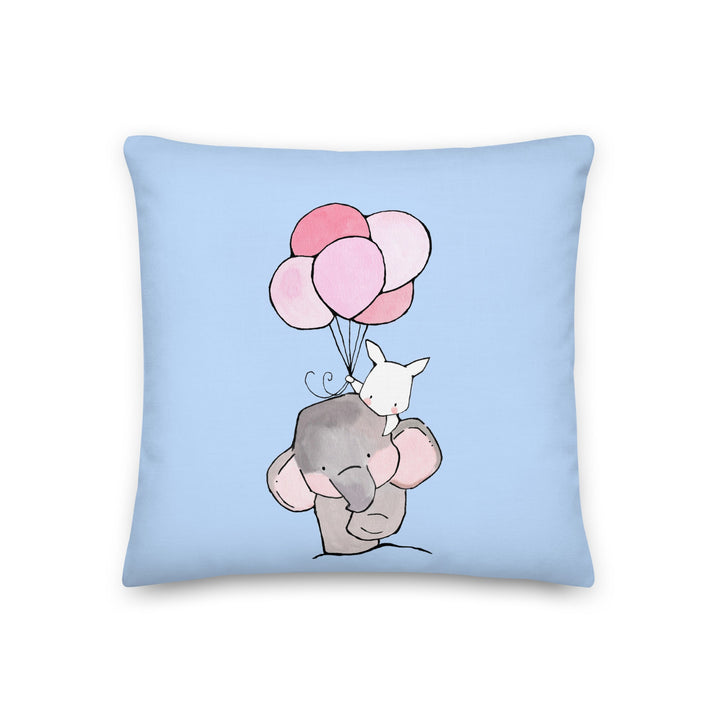 Premium-Kissen - Elefant und Hase mit Luftballon 46x46 cm (18″×18″) artlia