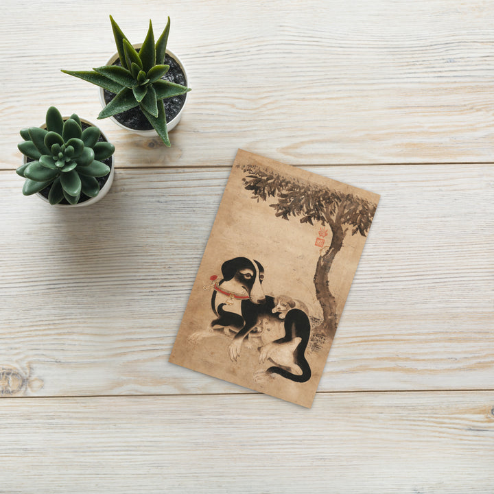 Carte postale - Maman chien avec chiots