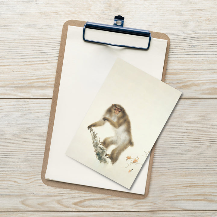 Cartolina - Hashimoto Kansetsu, vecchia scimmia con ciliegia in autunno