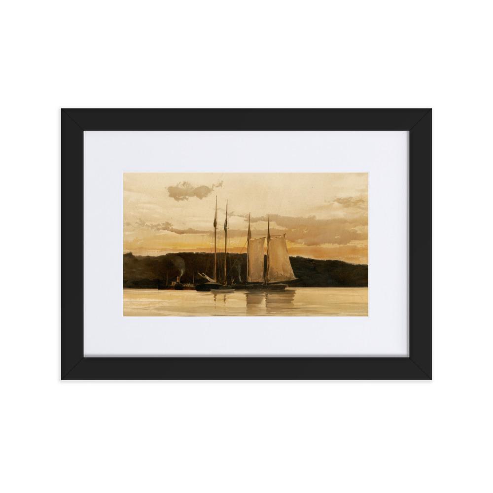 Schiffe im Sonnenuntergang - Poster im Rahmen mit Passepartout Boston Public Library schwarz / 21×30 cm artlia