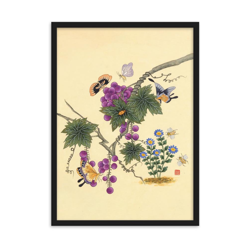 Schmetterlinge auf Traubenbaum - Poster im Rahmen artlia Schwarz / 50×70 cm artlia